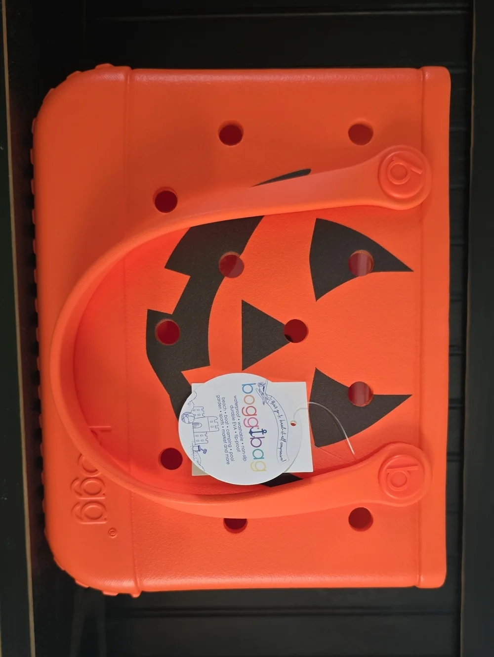 BITTY BOGG BAG Bright Orange Tote with Black Pumpkin Face